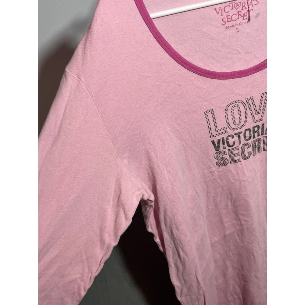 Victoria's Secret‎ Pink LOVE Nightshirt Women's L Long Sleeve Cotton Sleepwear